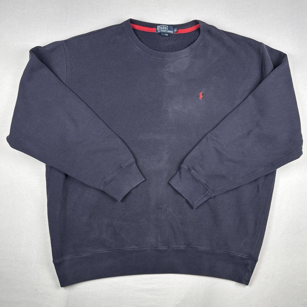 Vintage Polo Ralph Lauren Crewneck Sweatshirt Navy Blue Red Pony Size XL